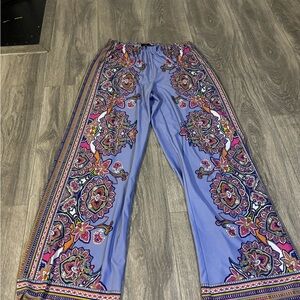 Floral Wide Leg Pants - Blue and Pink